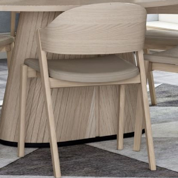 Vega Scandi Oak Ply Back Chair in Ivory Bonded Leather