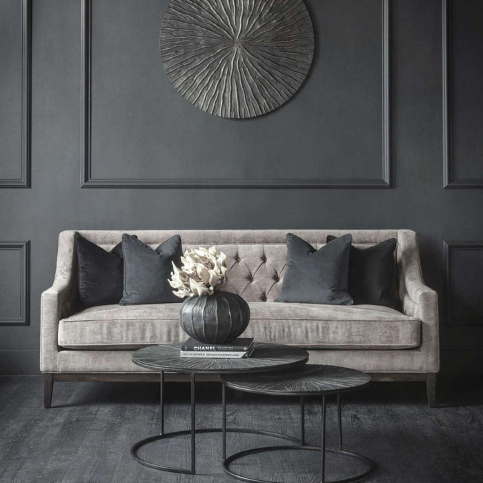 Theodore Buttoned Sofa in Warm Grey Fabric 200cm