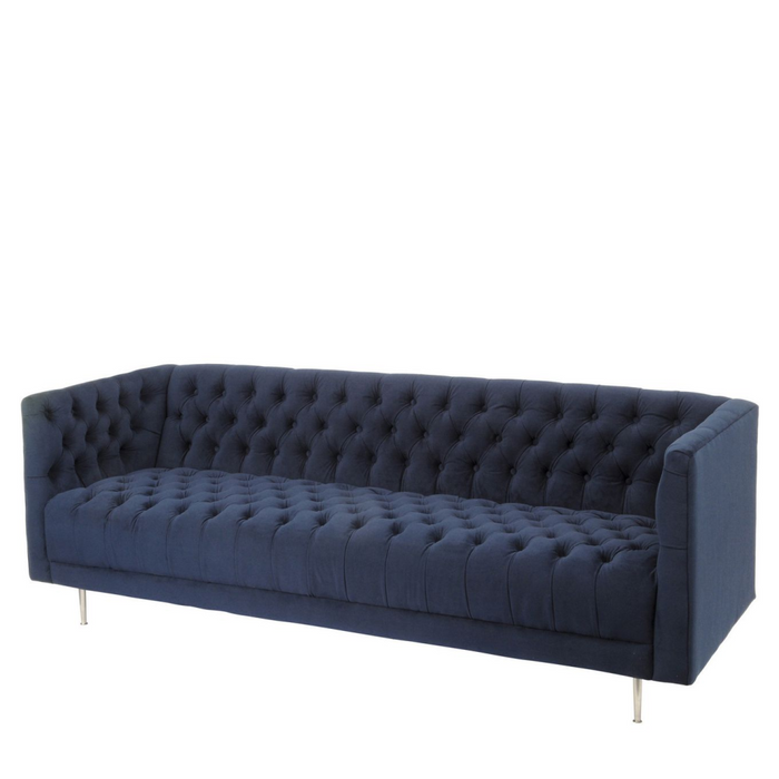 Arya Blue Velvet Button Detail Three Seater Sofa