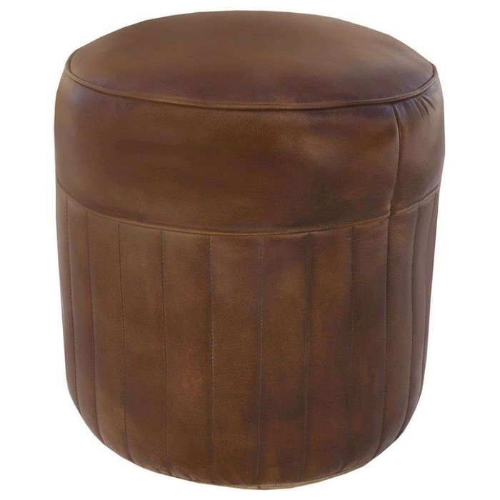 Brown Round Leather Pouf