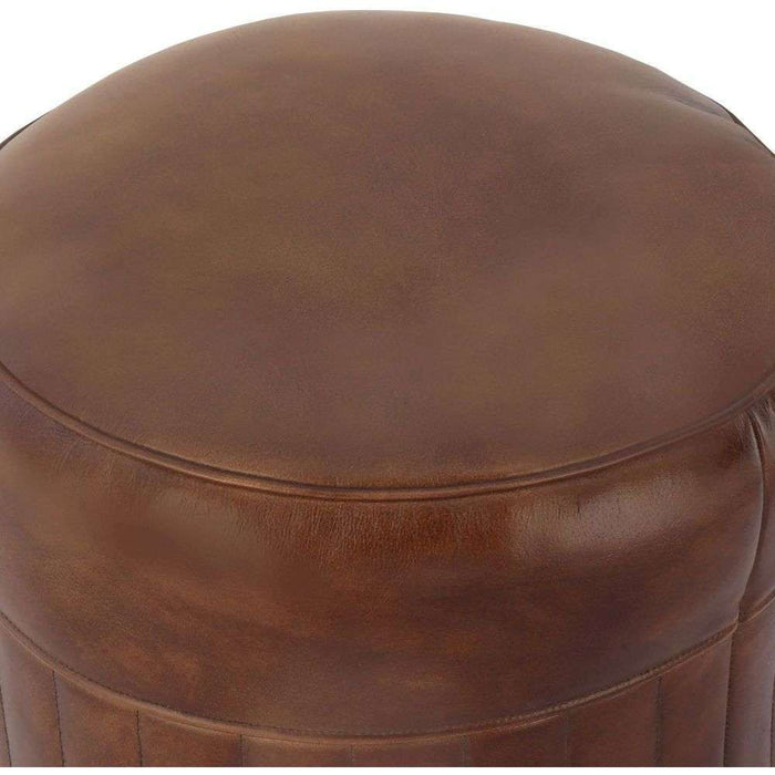 Brown Round Leather Pouf