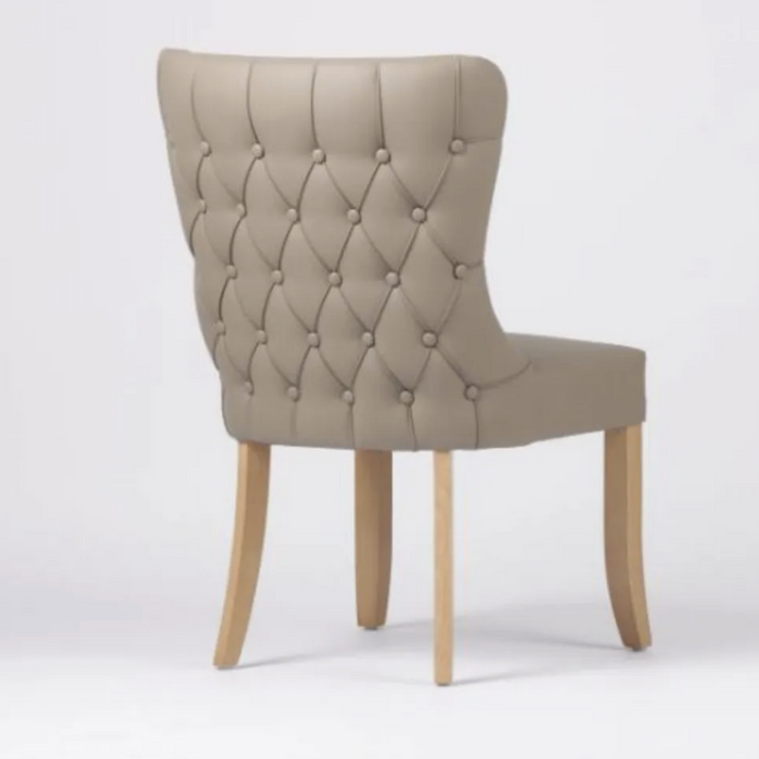 Cole Taupe Leather Buttoned Curved Back Dining Chair