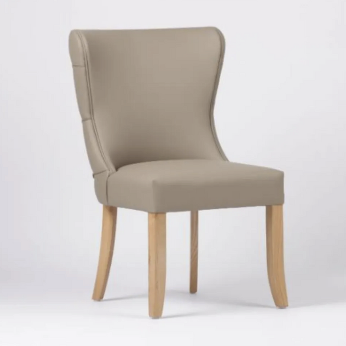 Cole Taupe Leather Buttoned Curved Back Dining Chair