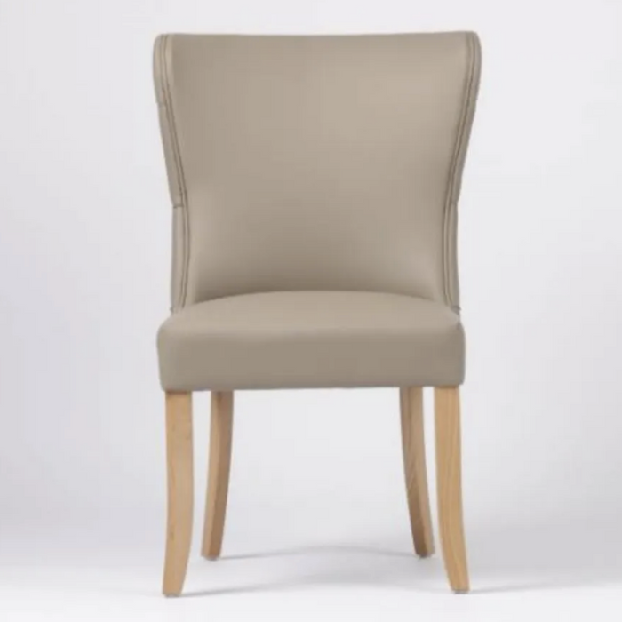 Cole Taupe Leather Buttoned Curved Back Dining Chair