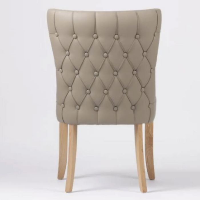 Cole Taupe Leather Buttoned Curved Back Dining Chair