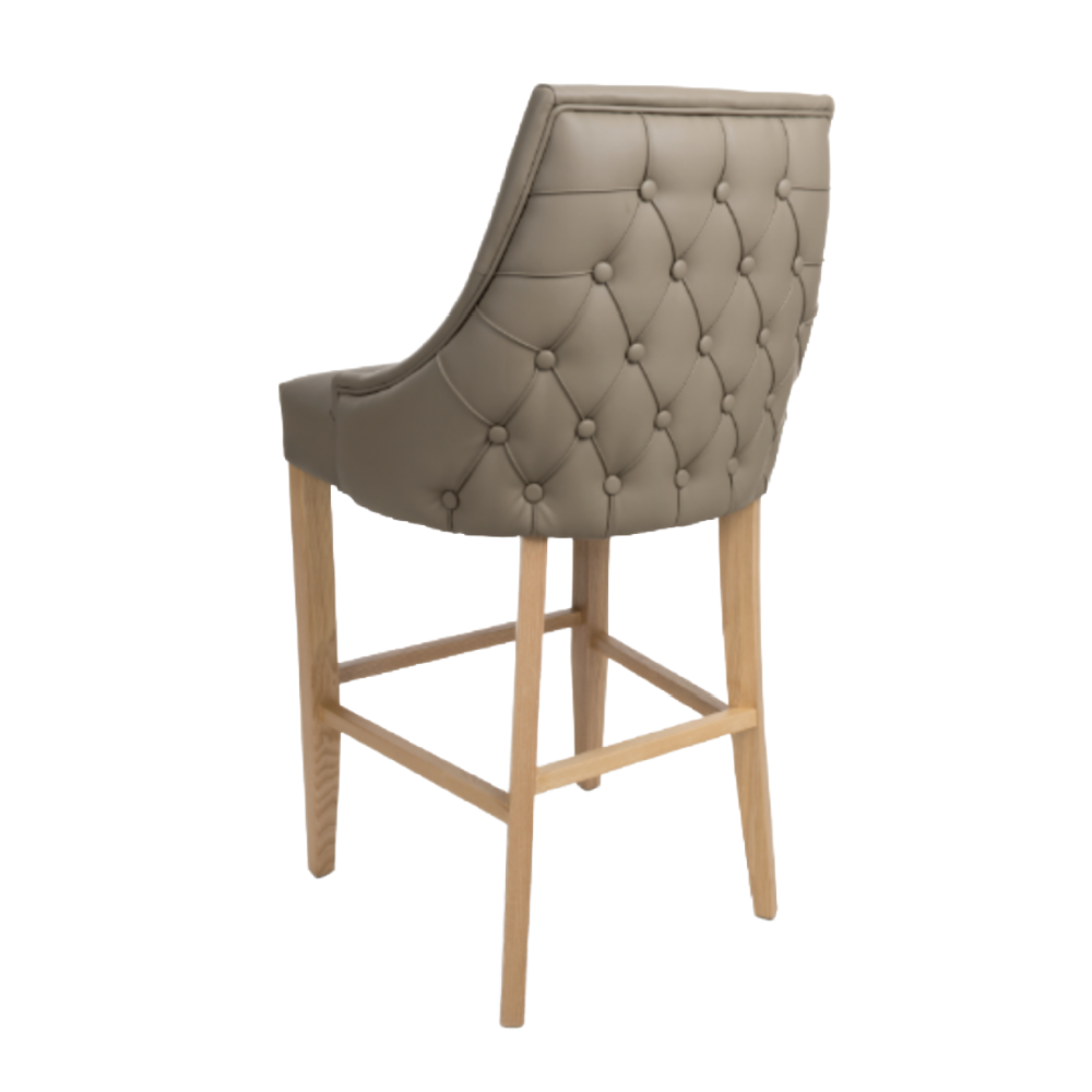 Cole Taupe Leather Effect Buttoned Bar Stool Chair Oak Legs