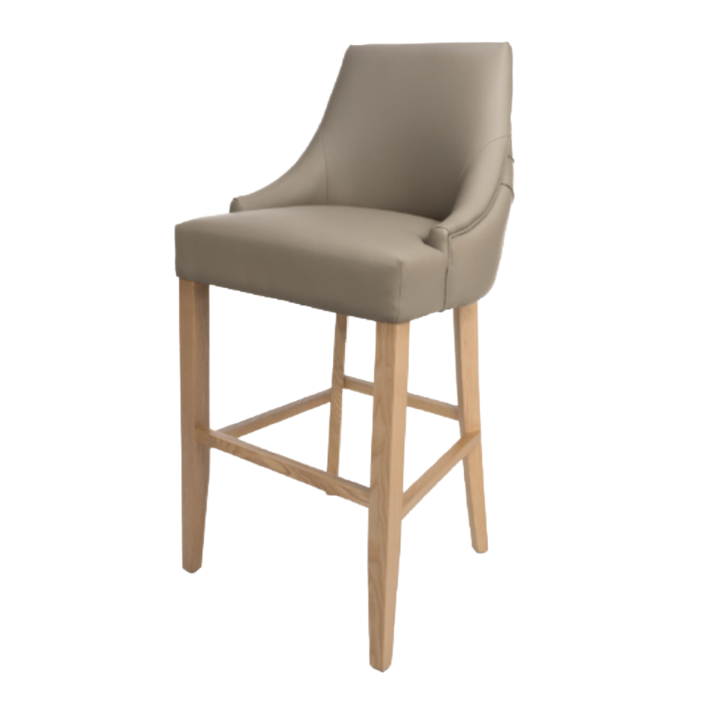 Cole Taupe Leather Effect Buttoned Bar Stool Chair Oak Legs