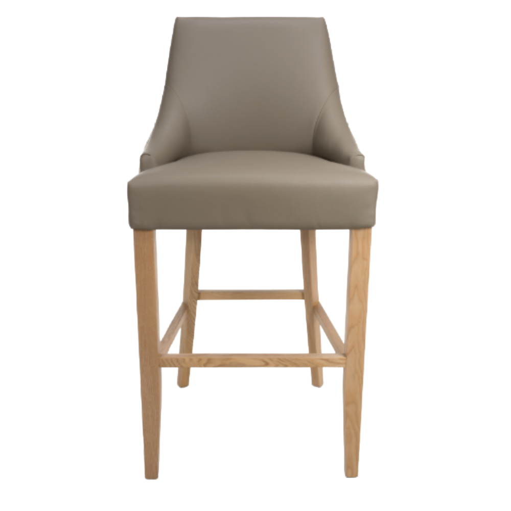 Cole Taupe Leather Effect Buttoned Bar Stool Chair Oak Legs