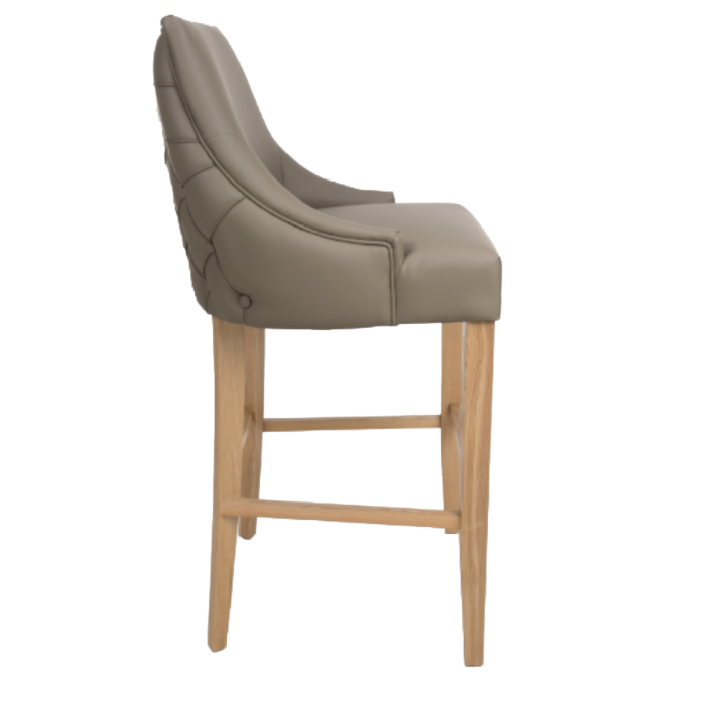 Cole Taupe Leather Effect Buttoned Bar Stool Chair Oak Legs