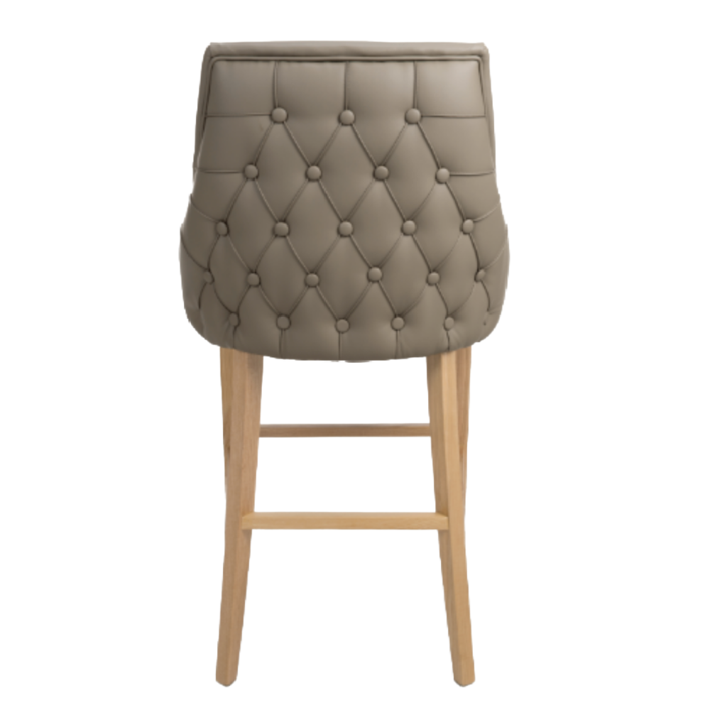 Cole Taupe Leather Effect Buttoned Bar Stool Chair Oak Legs
