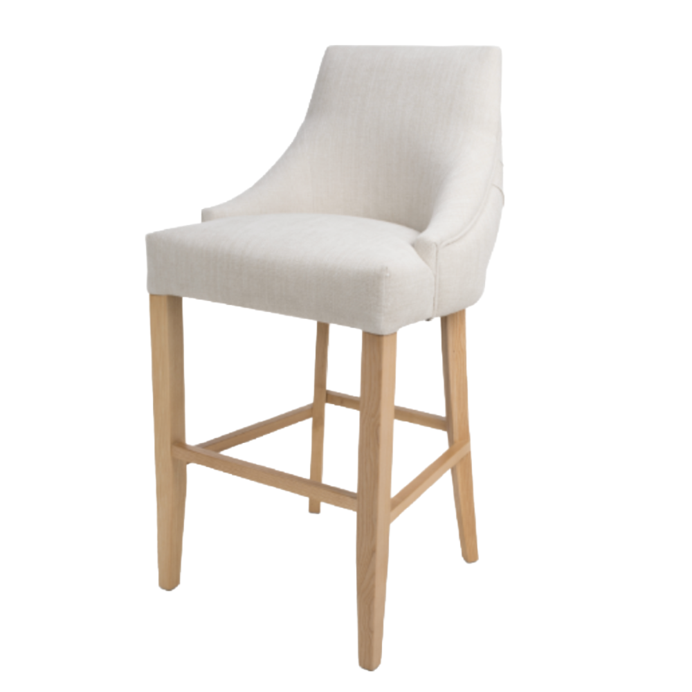 Cole Linen Fabric Buttoned Bar Stool Chair Oak Wood Legs