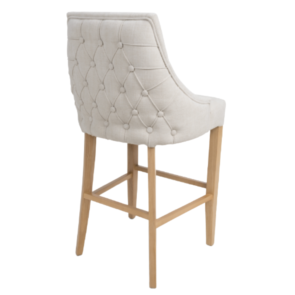 Cole Linen Fabric Buttoned Bar Stool Chair Oak Wood Legs