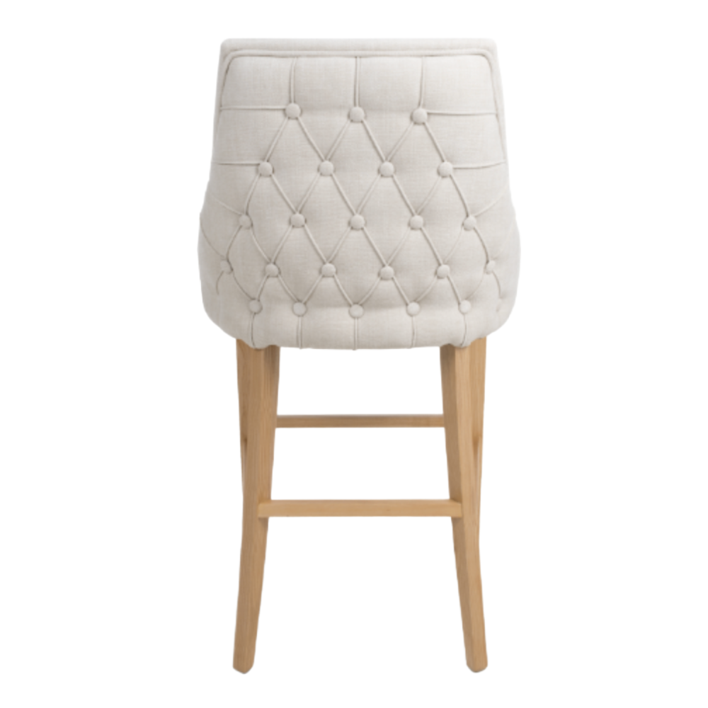 Cole Linen Fabric Buttoned Bar Stool Chair Oak Wood Legs