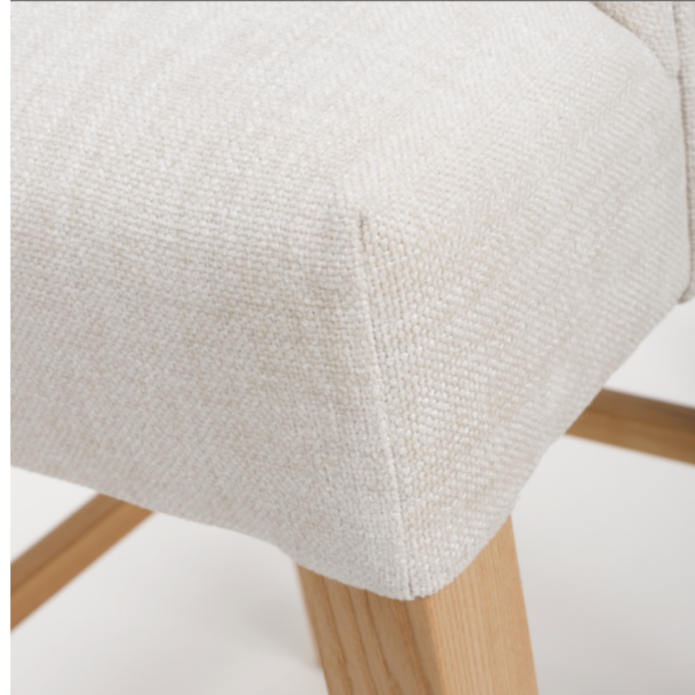 Cole Linen Fabric Buttoned Bar Stool Chair Oak Wood Legs