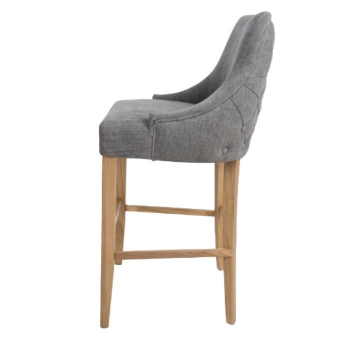 Cole Grey Fabric Buttoned Bar Stool Chair with Oak Legs