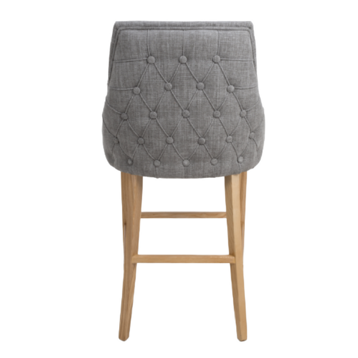 Cole Grey Fabric Buttoned Bar Stool Chair with Oak Legs