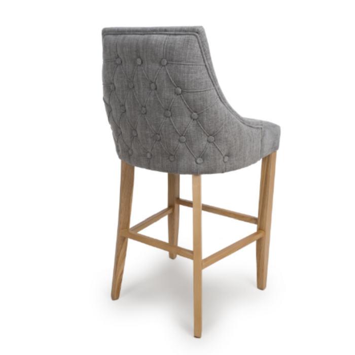 Cole Grey Fabric Buttoned Bar Stool Chair with Oak Legs