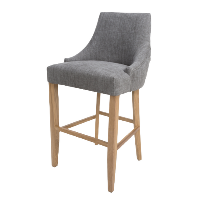 Cole Grey Fabric Buttoned Bar Stool Chair with Oak Legs