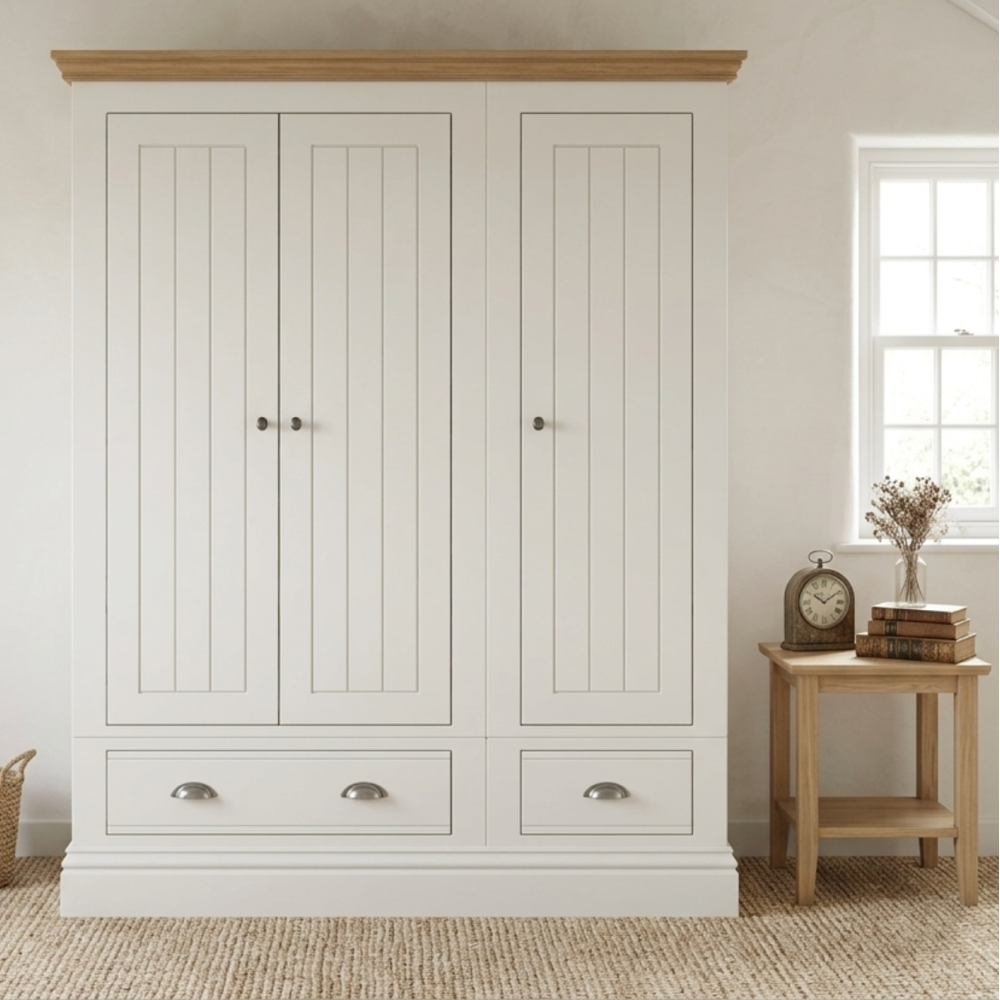 New England Painted triple wardrobe with drawers