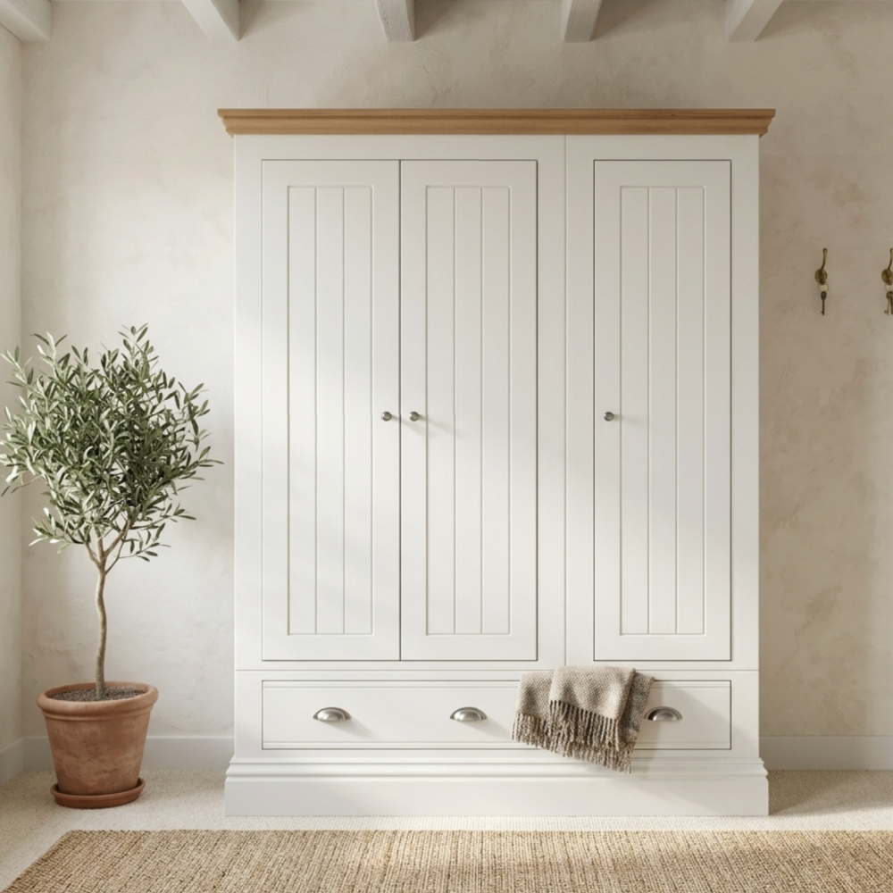 New England Painted triple wardrobe with drawers