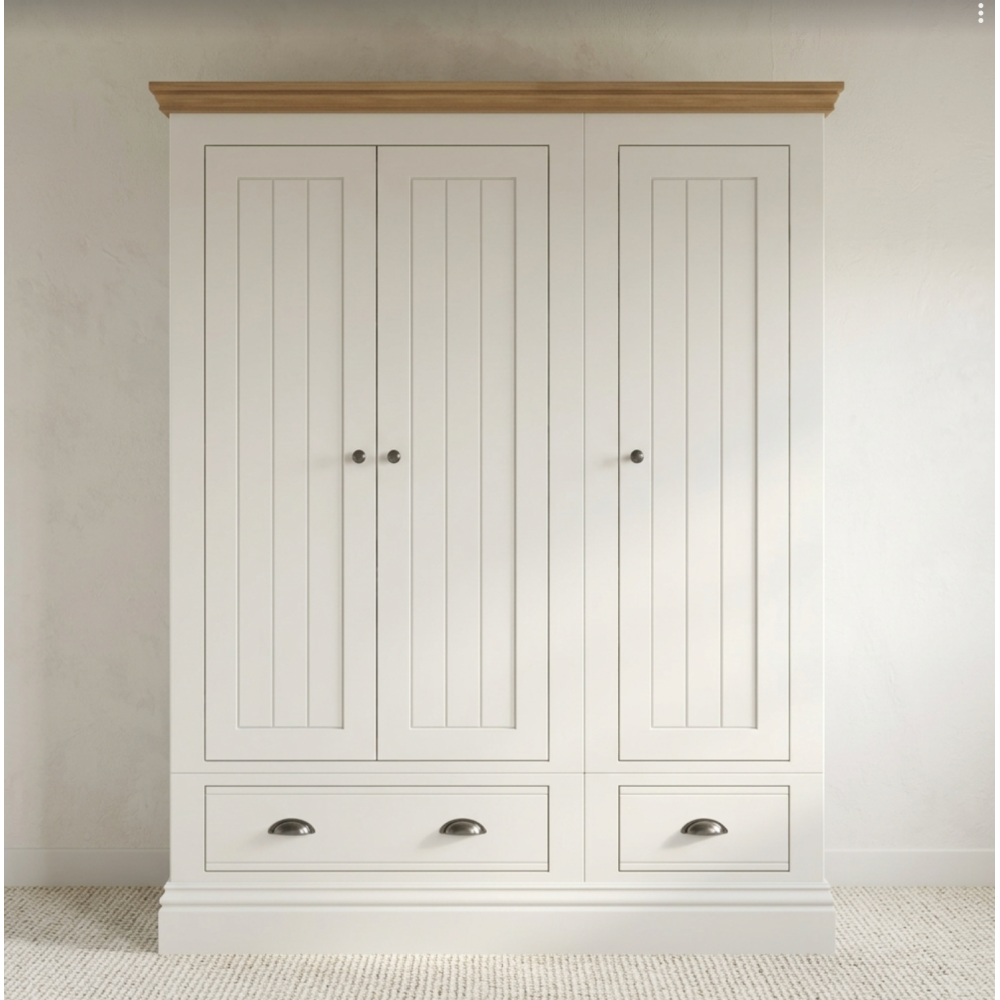 New England Painted triple wardrobe with drawers
