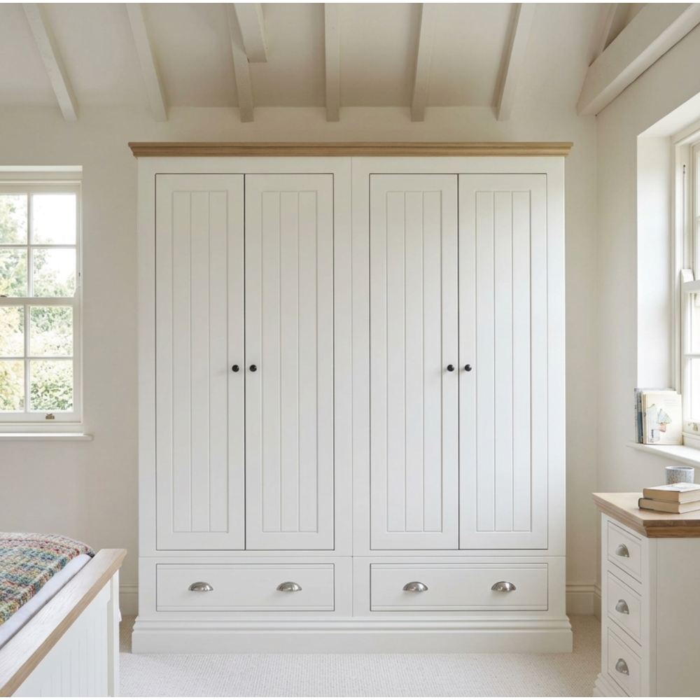 New England Painted 4 door wardrobe with drawers