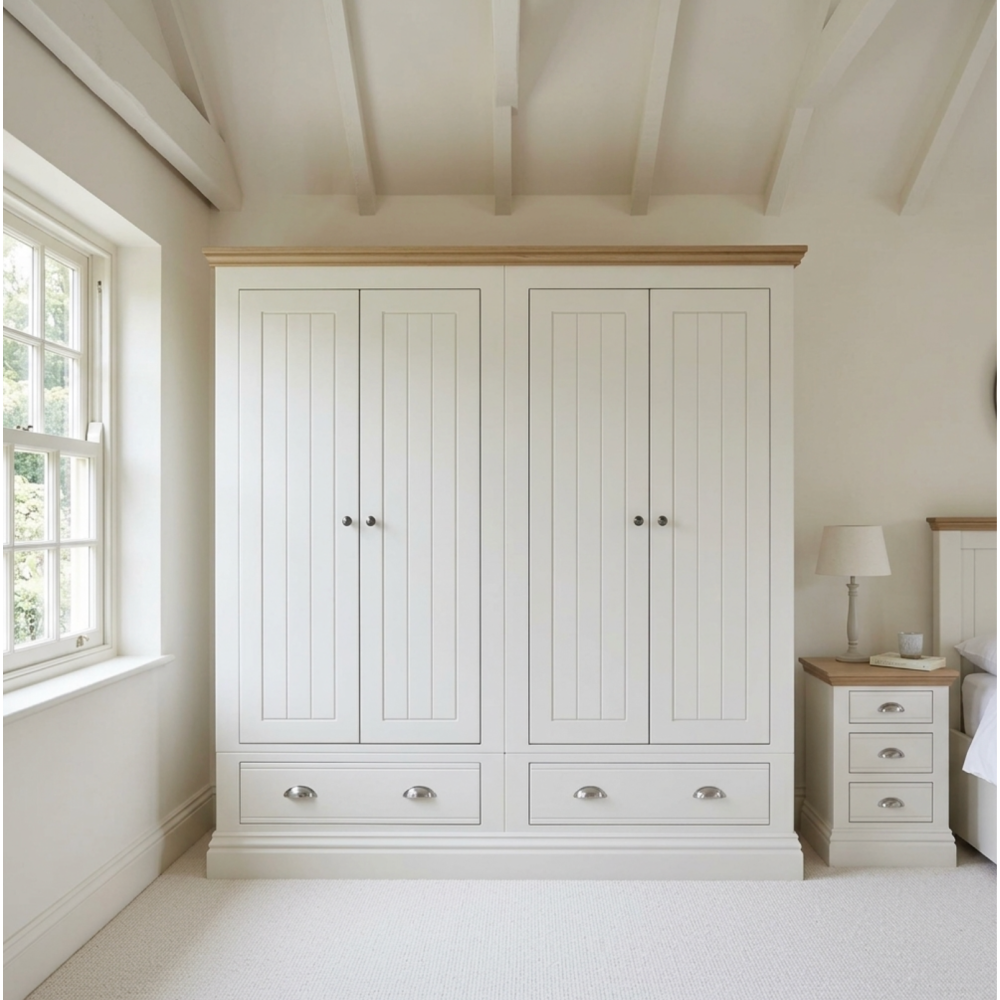 New England Painted 4 door wardrobe with drawers