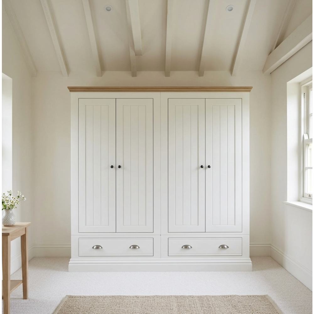 New England Painted 4 door wardrobe with drawers