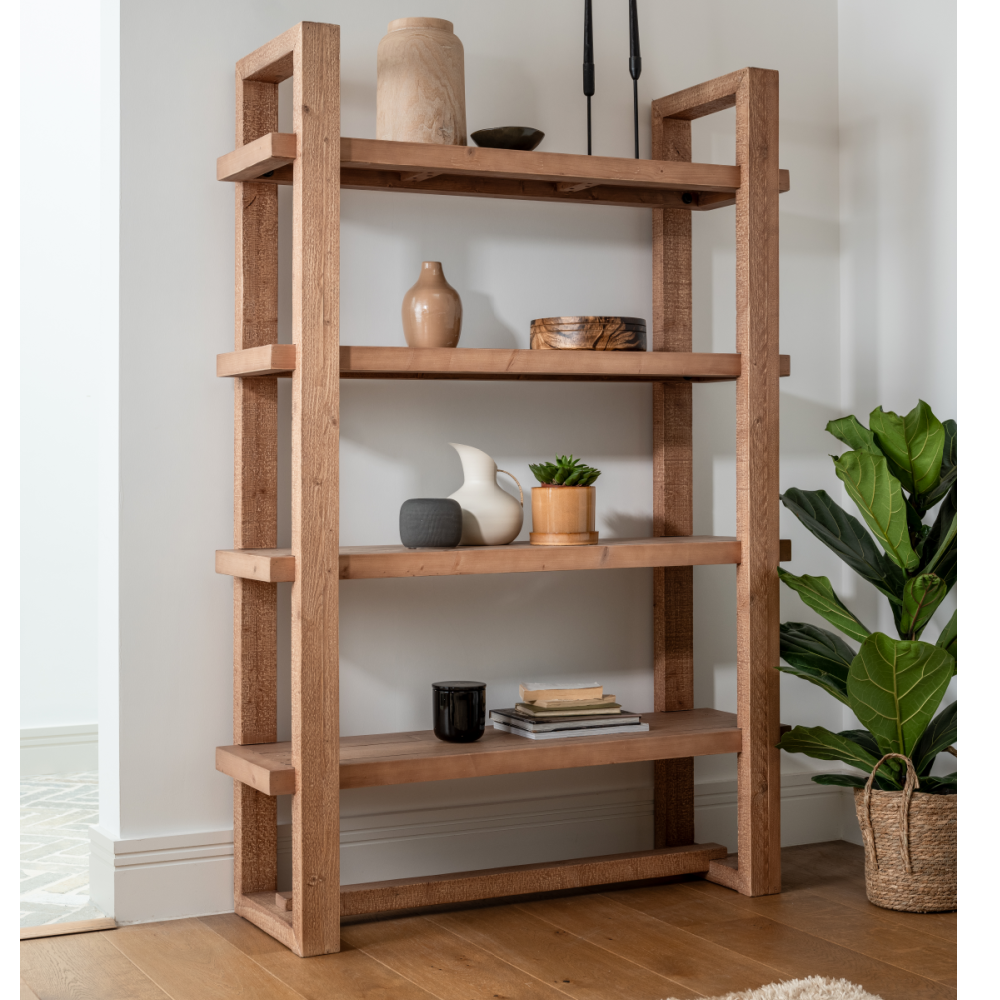 Oakley Reclaimed Wood Open Display Bookcase in Rustic Buff Finish !New!