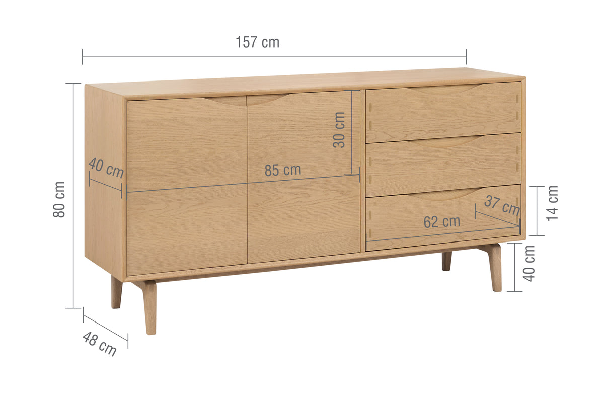 W+G OTTO - WIDE 2 DOOR 3 DRAWER SIDEBOARD OAK
