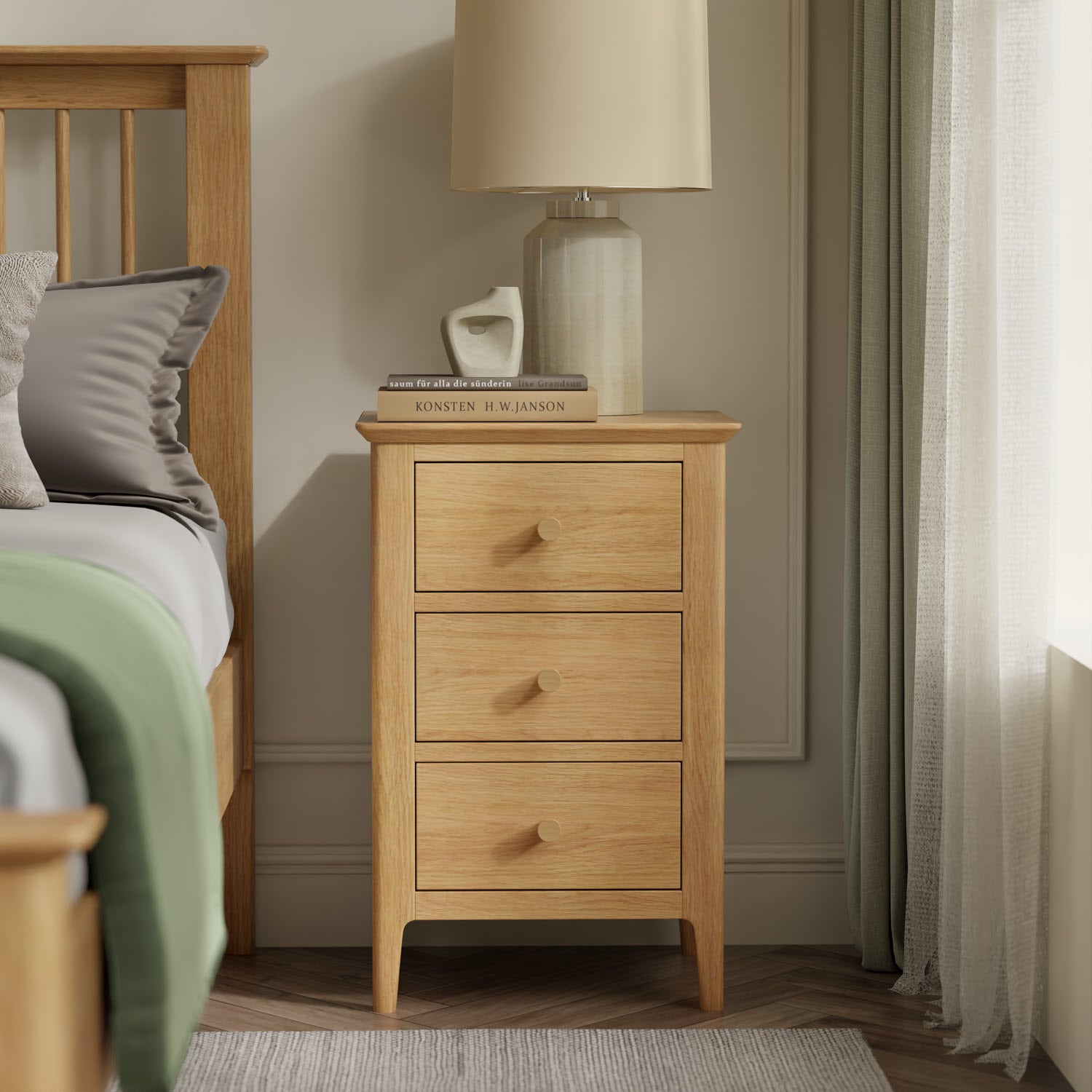 Markhus Oak 3 Drawer bedside