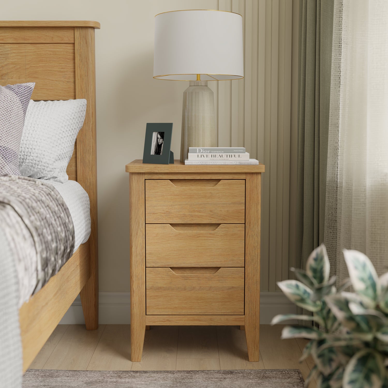 Harkus Oak 3 drawer bedside