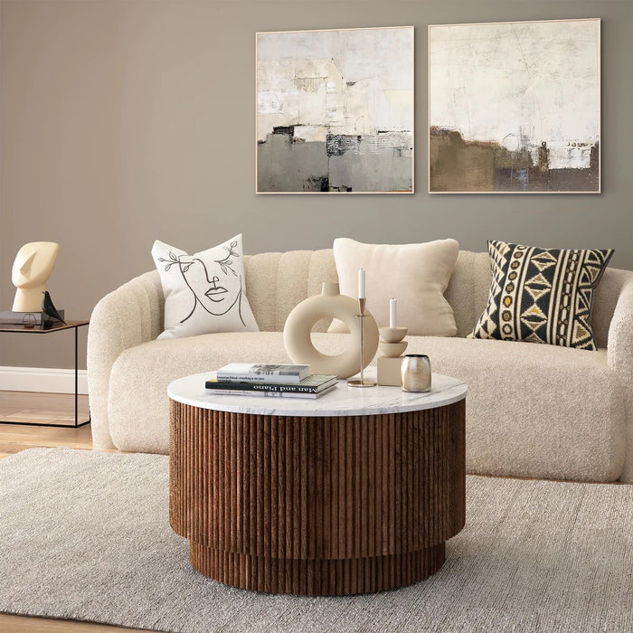 Milo Mango & Marble Round Fluted Coffee Table