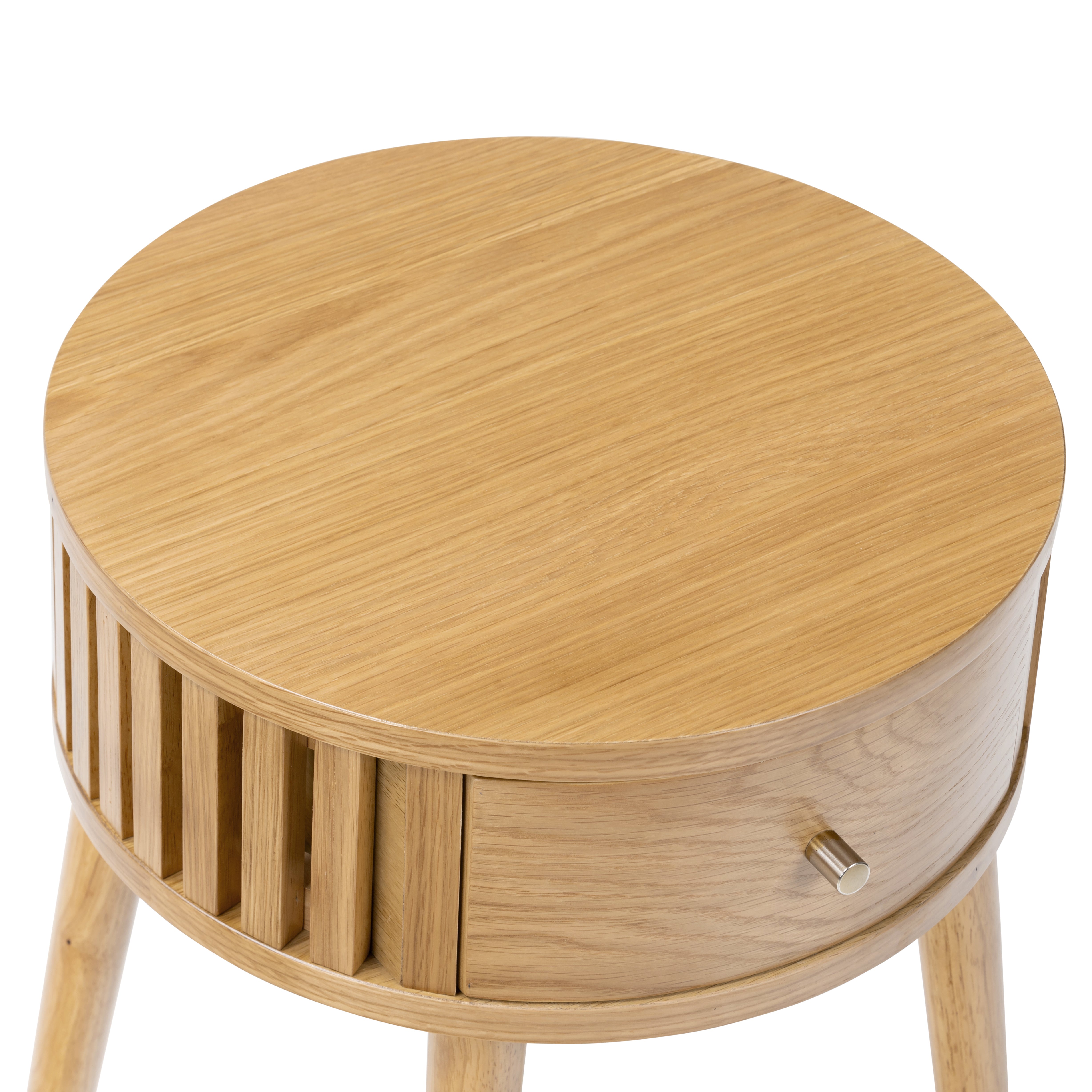 Soho Oak Round Table With Drawer