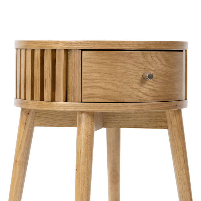 Soho Oak Round Table With Drawer