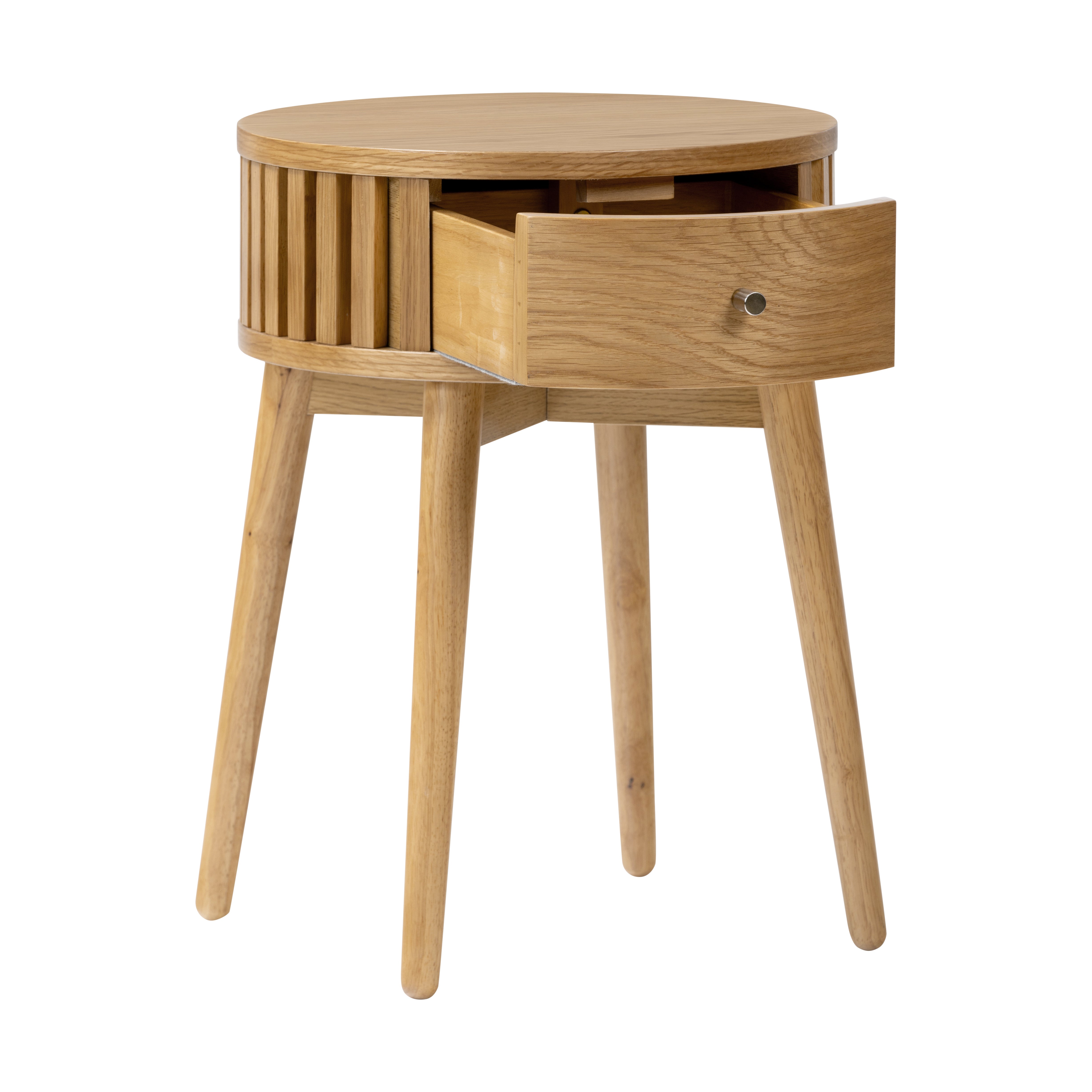 Soho Oak Round Table With Drawer
