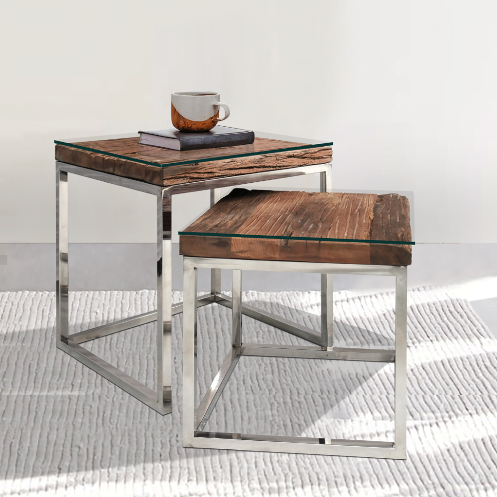 Railway Sleeper Nest Of 2 Tables