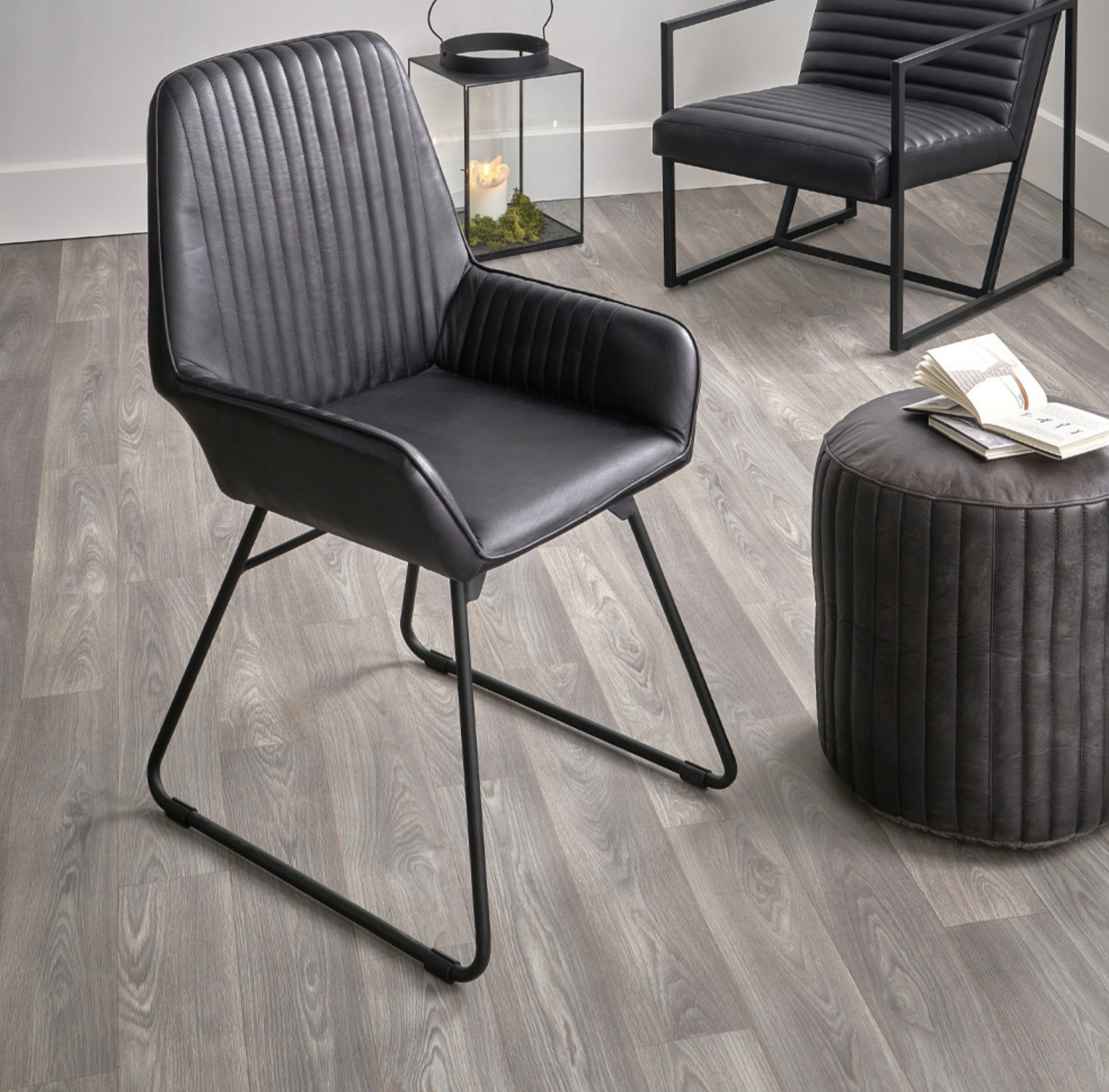 Giancomo Steel Grey Leather and Iron Dining Chair