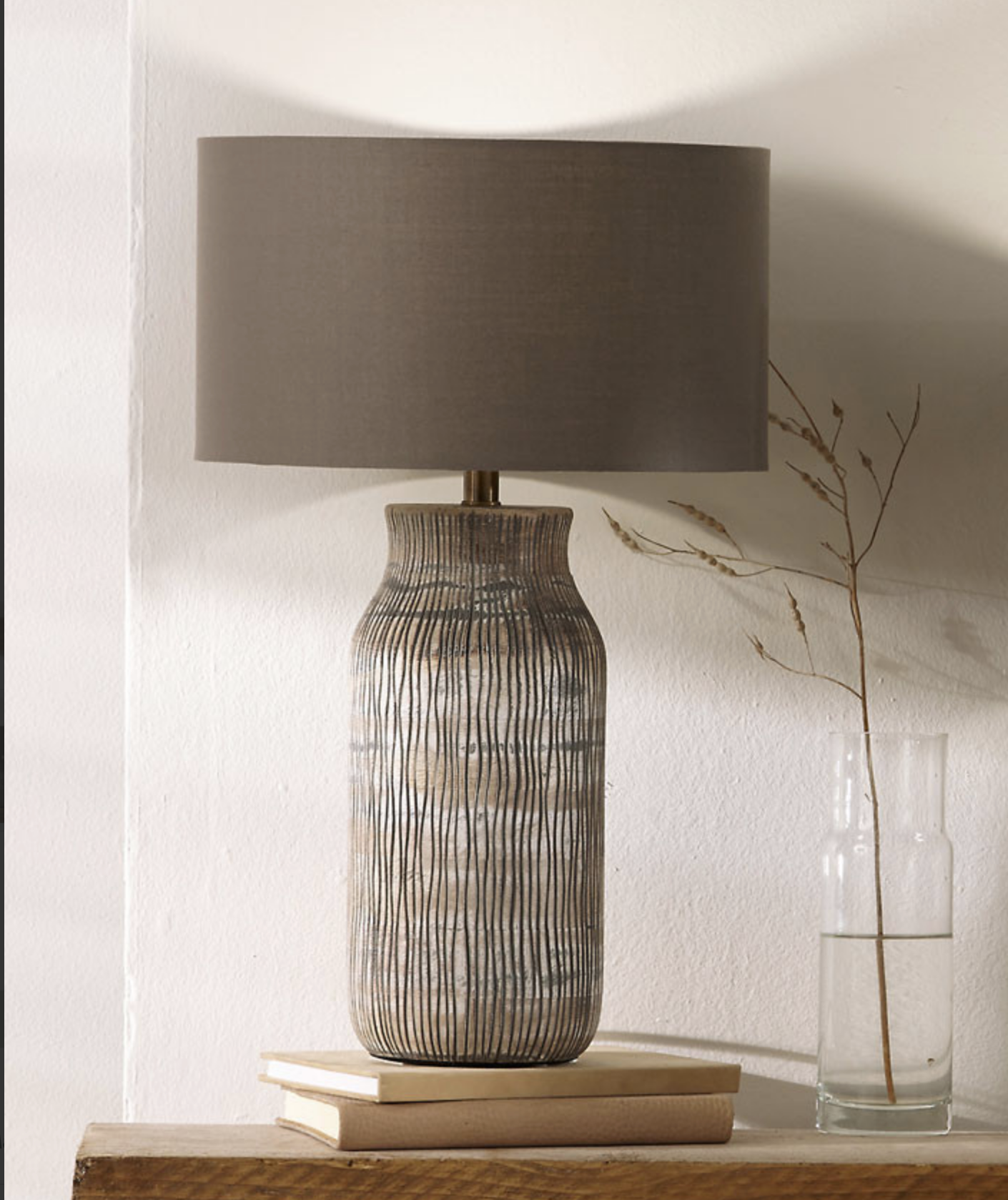 Yala Grey Wash Wood Textured Bottle Table Lamp