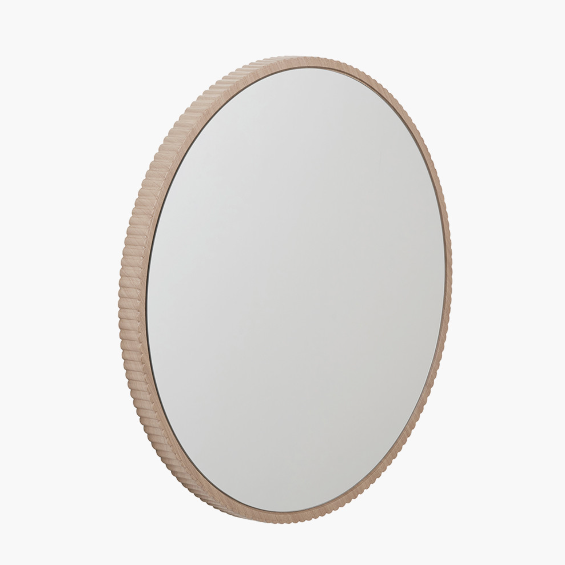 New Natural Oak Wood Veneer Textured Edge Round Wall Mirror