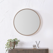 New Natural Oak Wood Veneer Textured Edge Round Wall Mirror