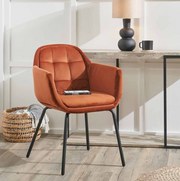 Alba Cinnamon Velvet and Black Metal Carver Dining Chair