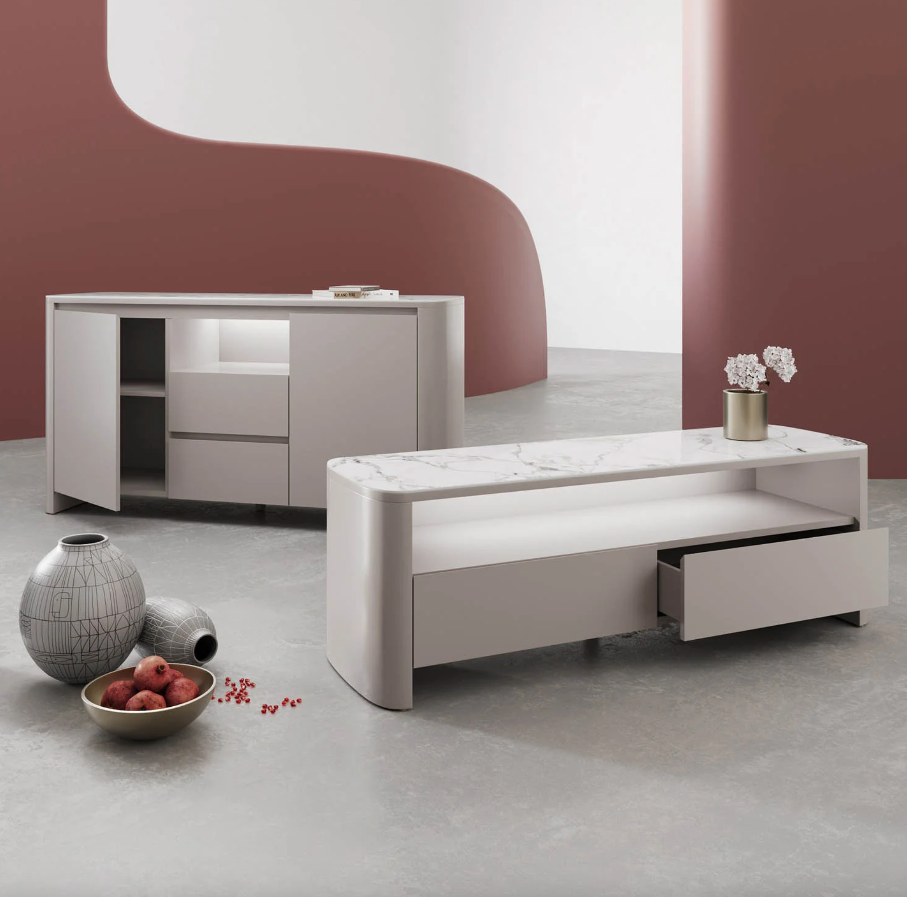 Milano TV-Unit with White Ceramic Top