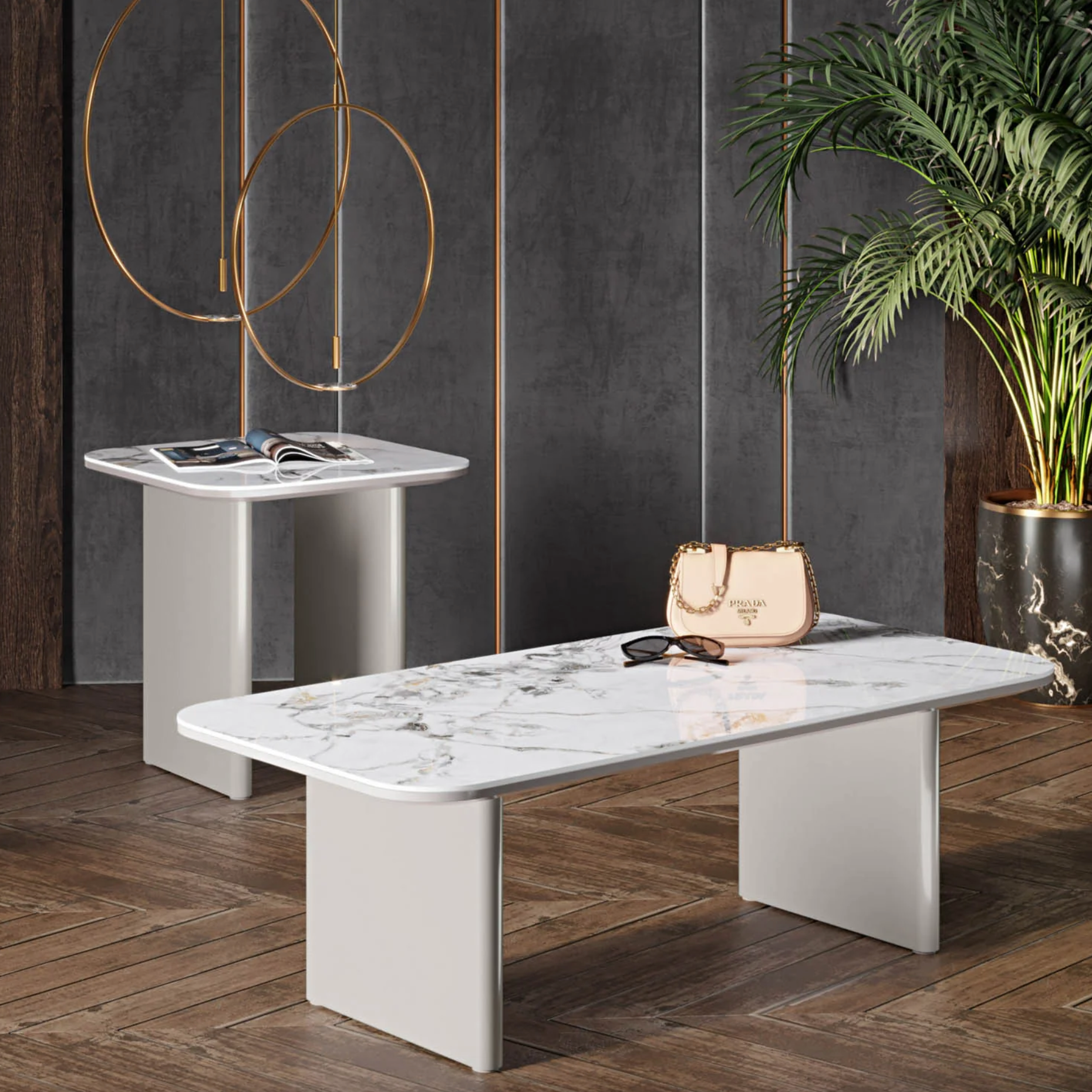 Milano White Sintered Stone Ceramic Top Coffee Table
