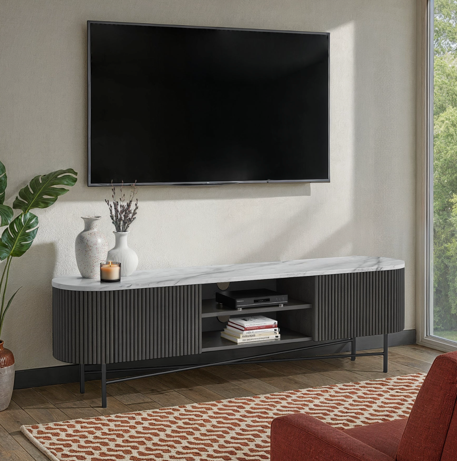 Lucas Mango & Marble Fluted Extra  Wide TV Media Unit
