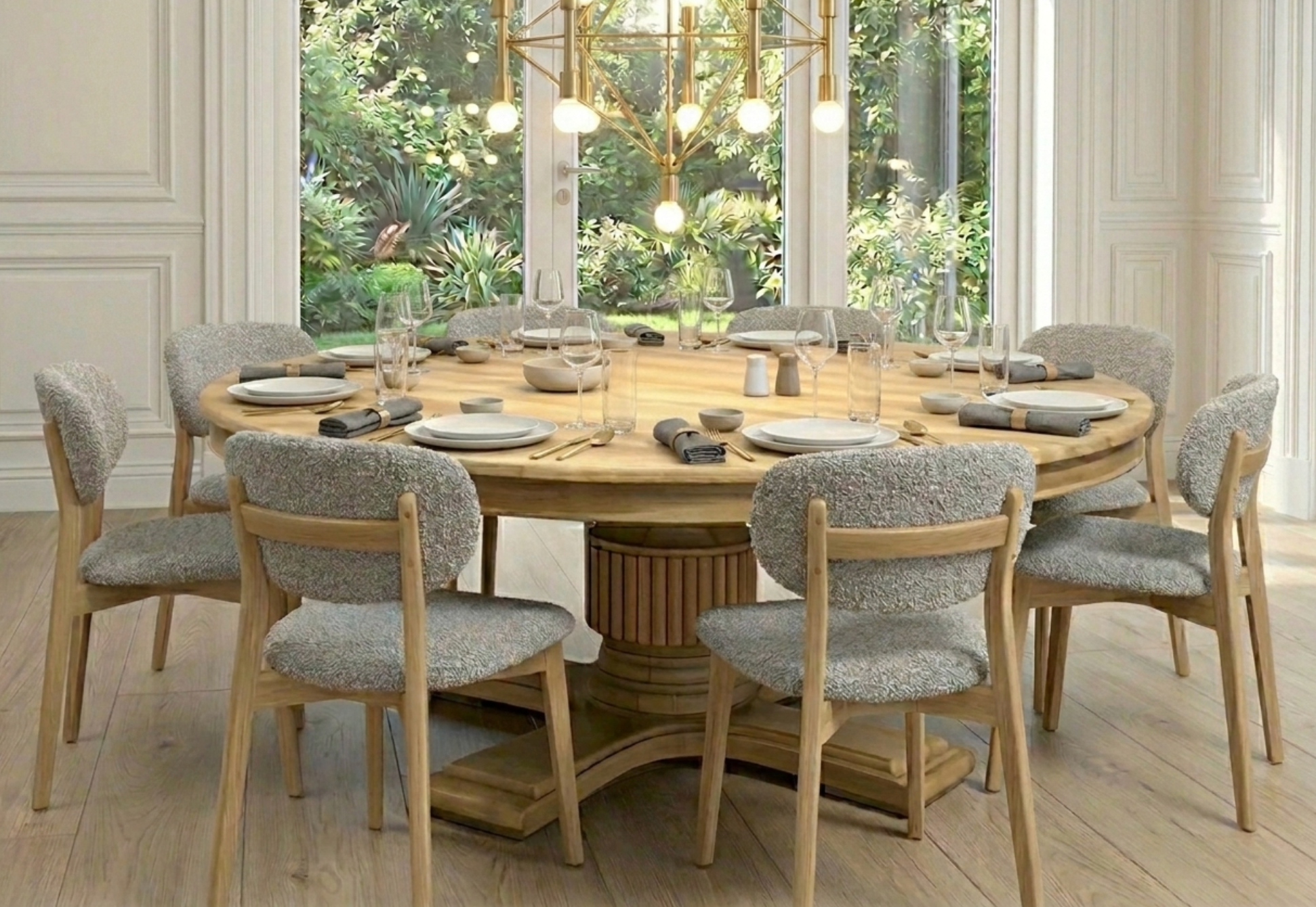 The new 180cm Sofia Round Dining Tables ! Best seller new light oak cololur