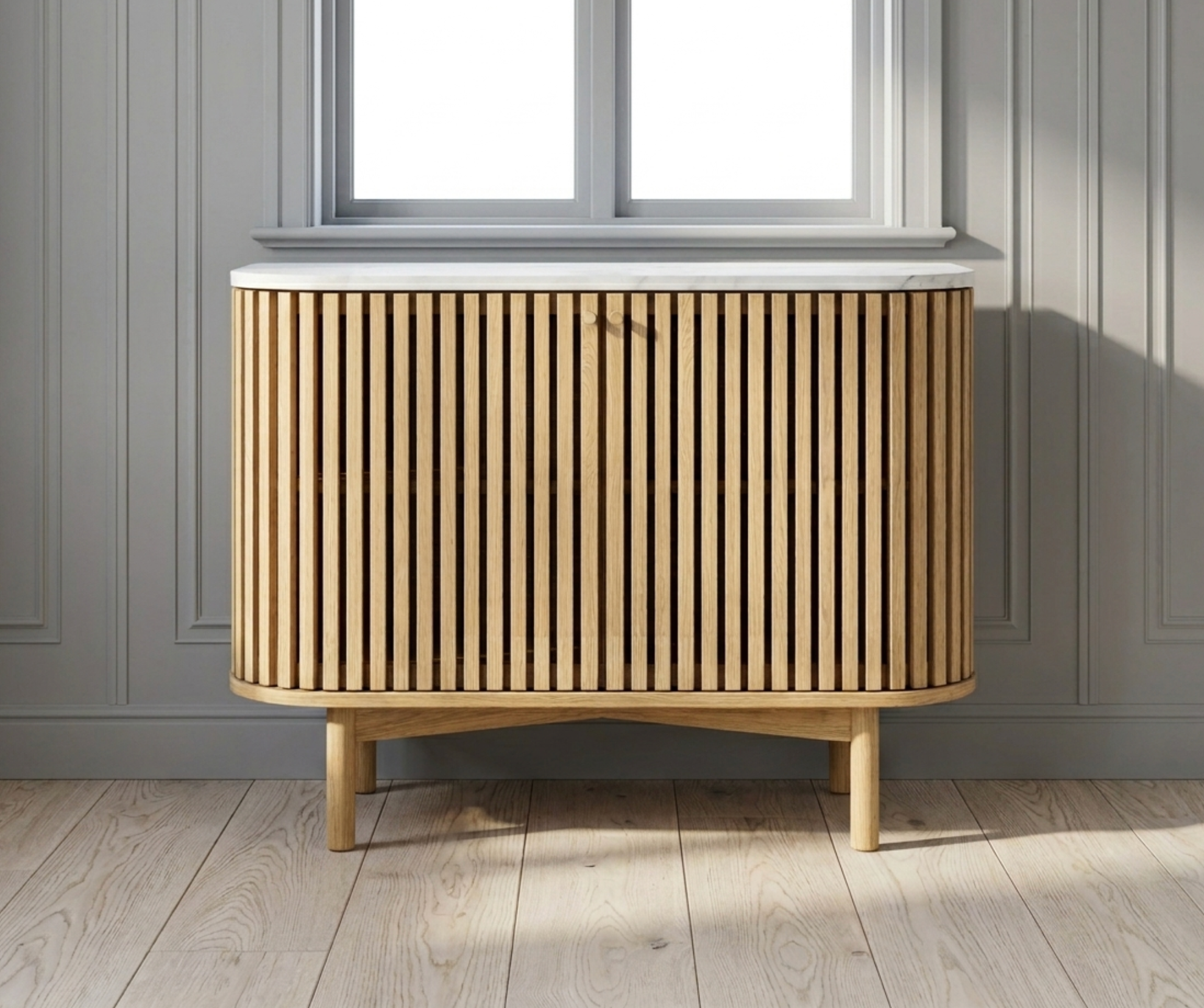 Soho Oak & Marble Slatted Small Sideboard