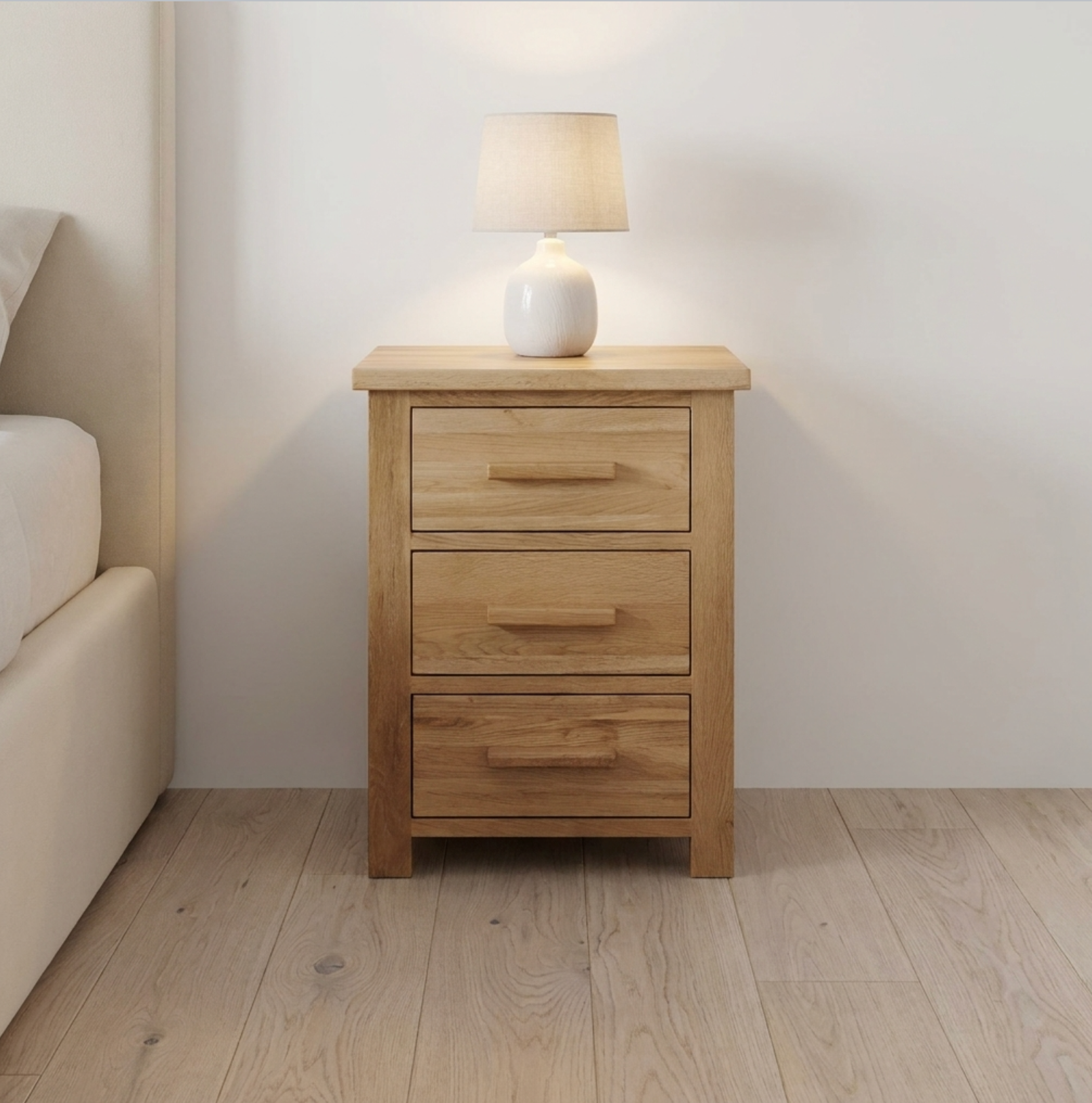 Opus Soild oak 3 Drawer bedside