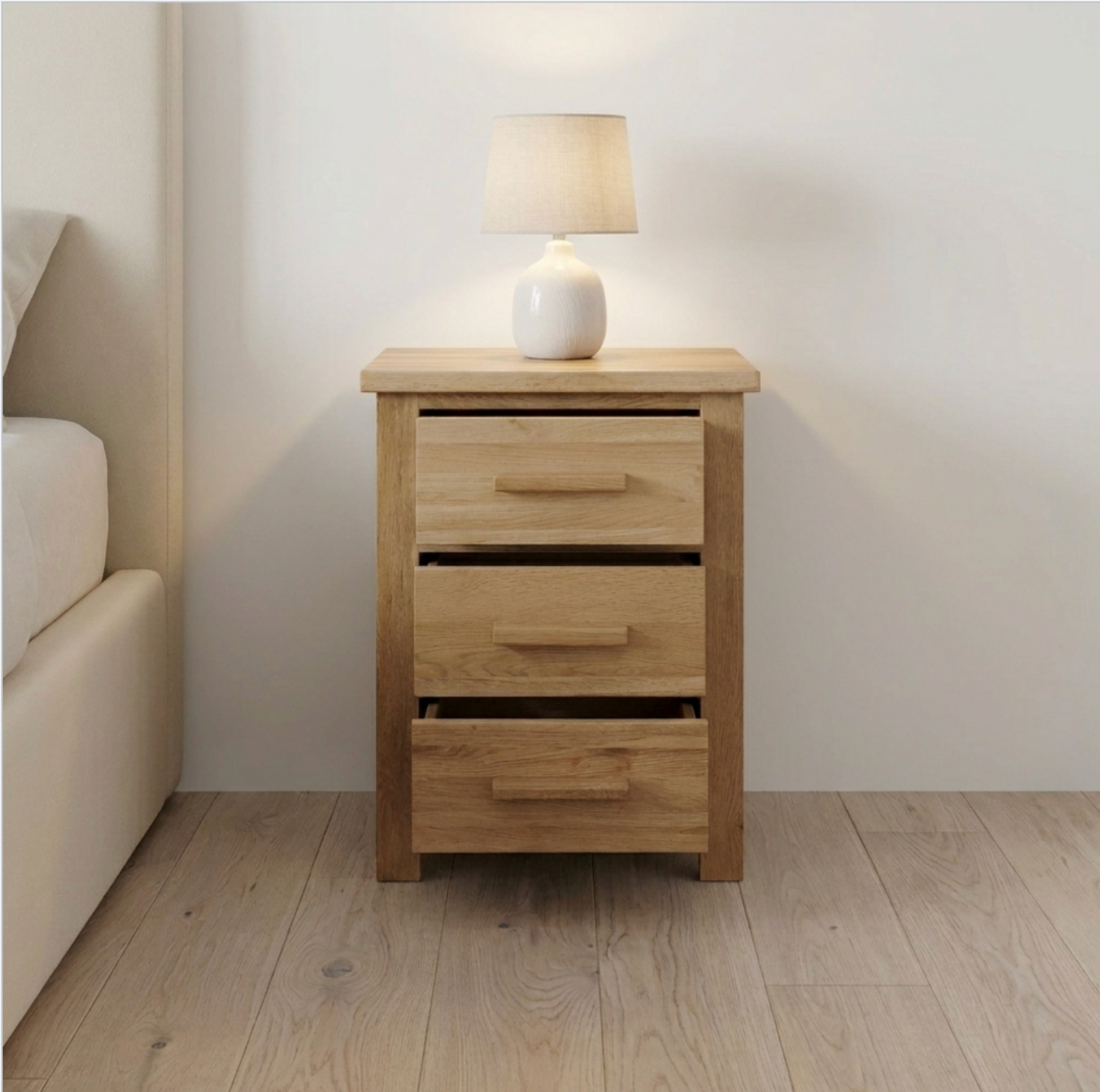 Opus Soild oak 3 Drawer bedside