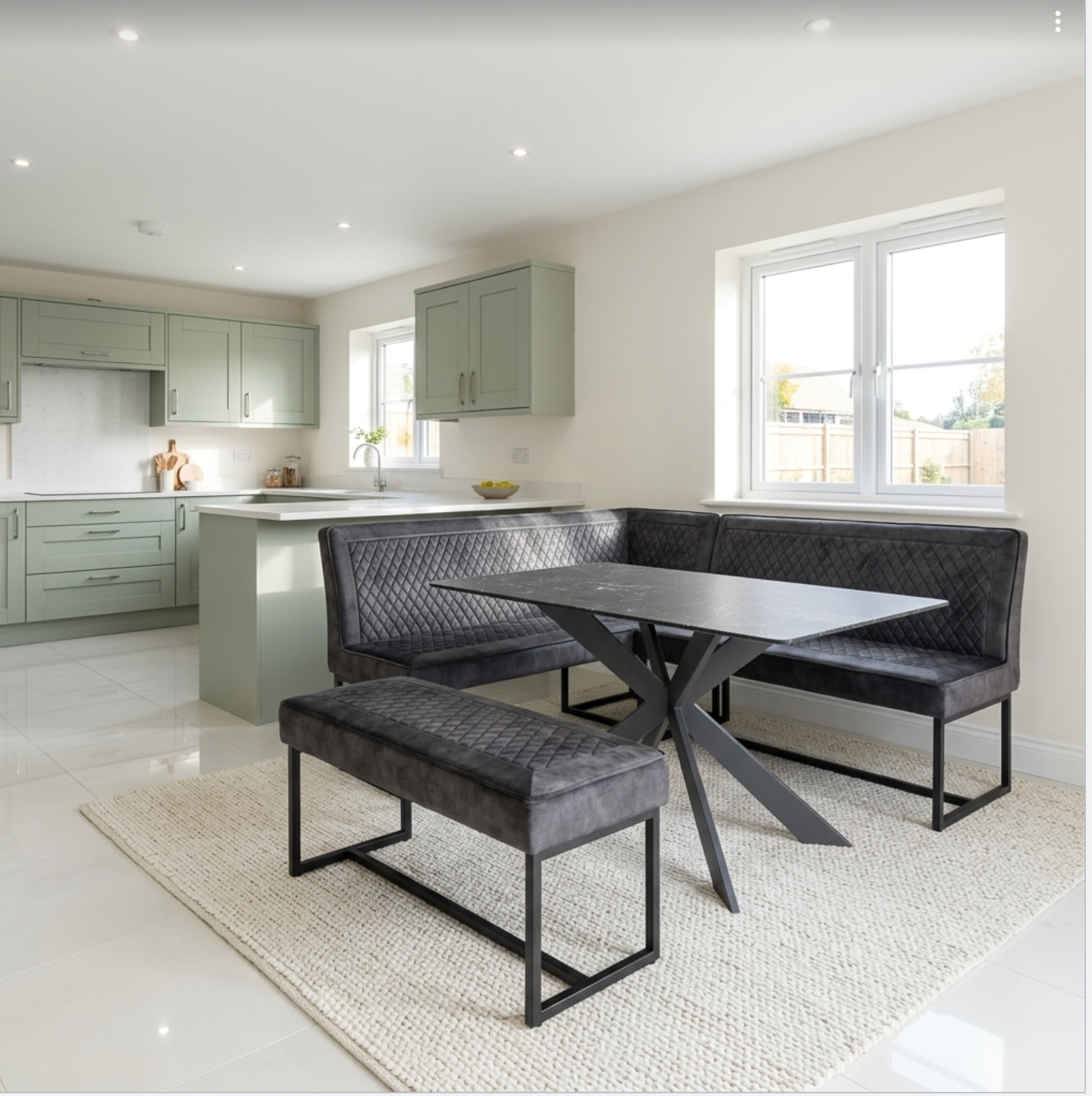 Apollo Corner Bench Set - Left Hand Facing with Choice of Black or Grey Ceramic Table